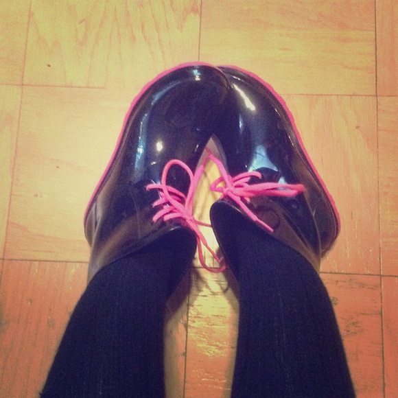 Black and Pink Rainboots NWOT