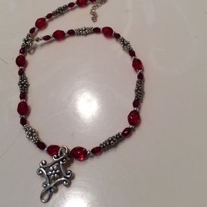 Red Beaded Cross Necklace