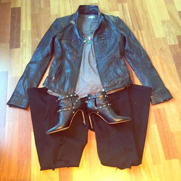 Lamarque black leather moto jacket