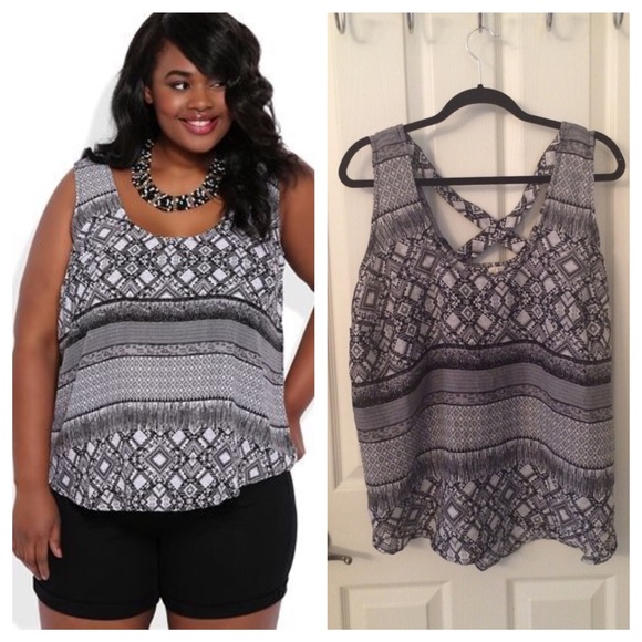 Deb Tops - Plus Size Cross-Back Tribal Print Tank