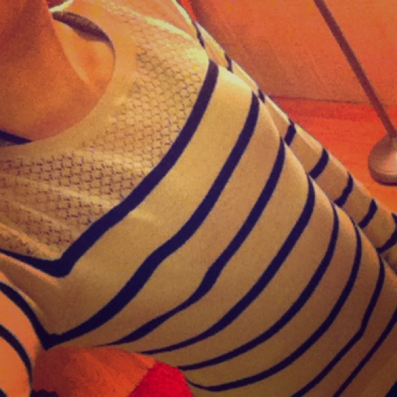 Black and White Striped Sweater With Lace-Like Top