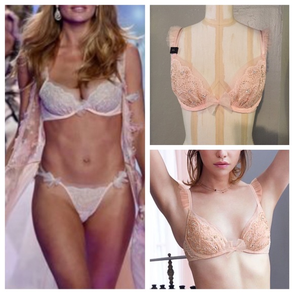 Victoria's Secret Other - VS Peach/Nude mesh Crystal beaded tulle bow bra!
