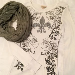 Gray and White Long Sleeve Shirt