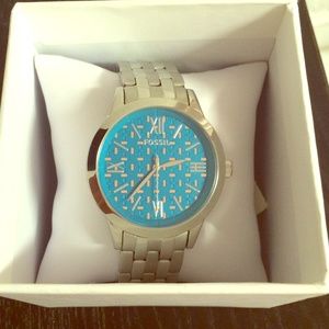 Fossil Silver and Blue Sphere Watch. NWT! 100% aut
