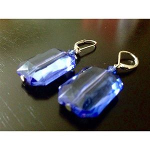 Simple classic blue emerald cut earrings