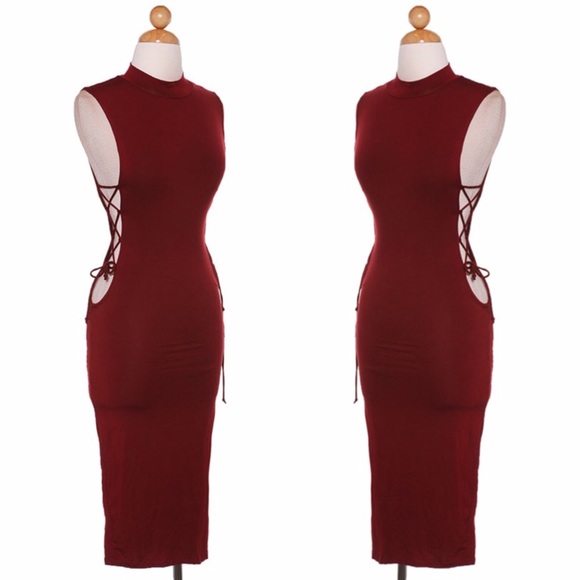 Nasty Gal Dresses & Skirts - Burgundy Side Lace Dress M⭐️