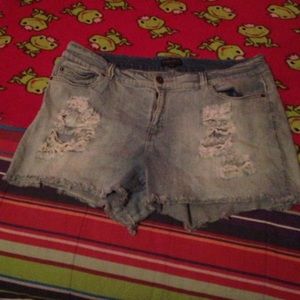 Distressed denim shorts