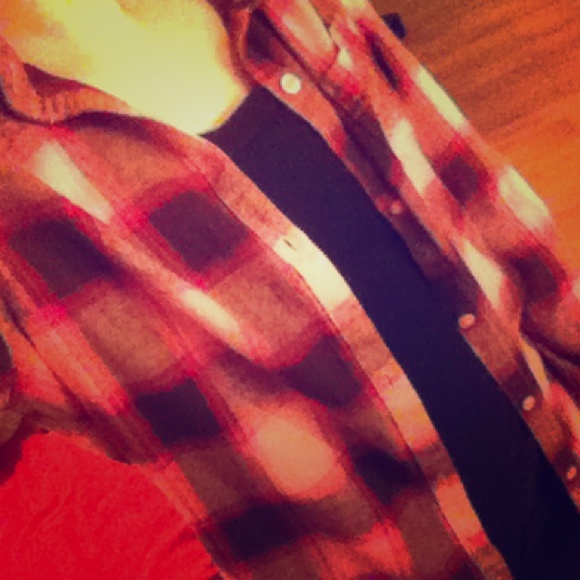 Pink and Brown/Gray Distressed Button Up