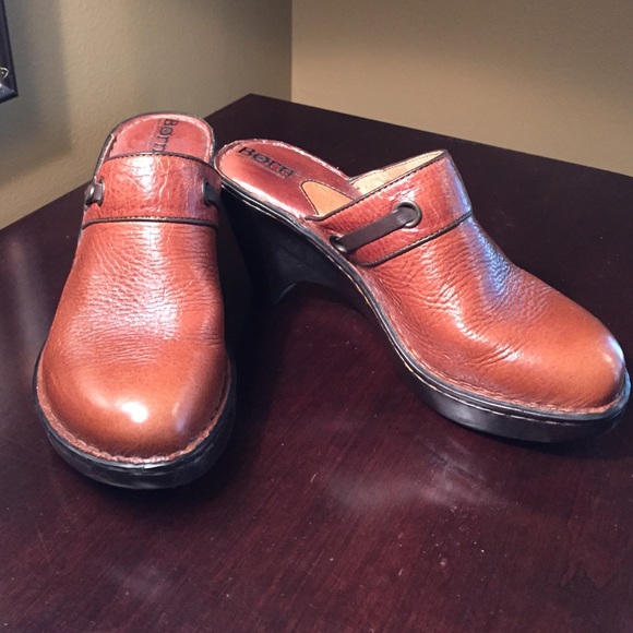 Born brown leather mules