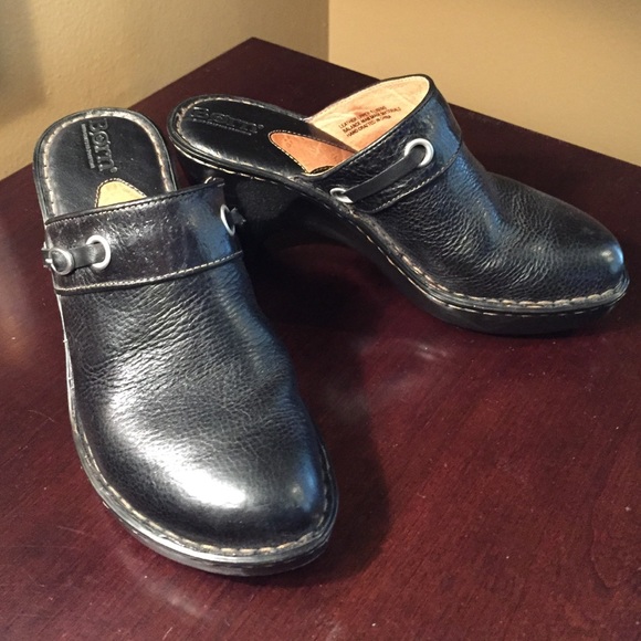 Born black leather mules