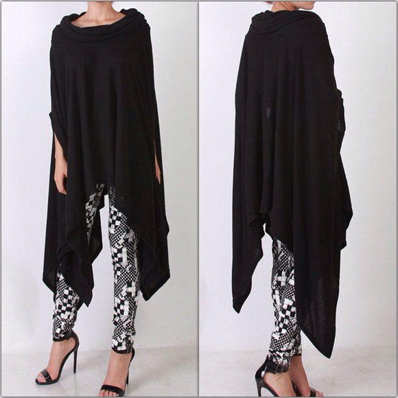 Black Asymmetrical Poncho - Picture 2 of 5