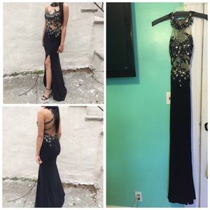 Black open back prom dress