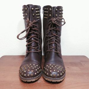 Brown studded combat boots