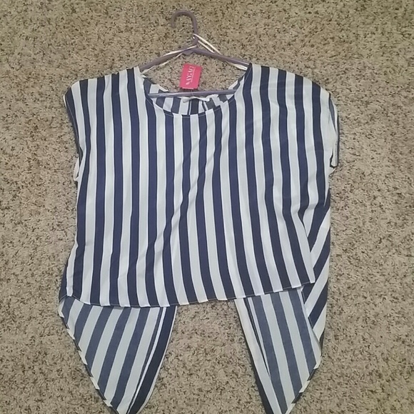 Agaci Blue and white Stripes Top Blouse