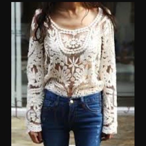 White See-Through 3/4 Sleeve Lace Top 🙋😍