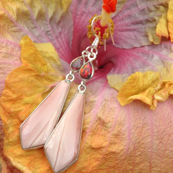 One of a Kind! Jewelry - 🎉HOST PICK🎉Pink Opal & Fire Opal 925 Earrings🌸