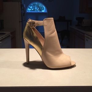 Nude Peep Toe Heels w/ Gold Accent