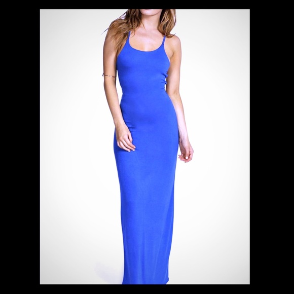 Straply Blue Lace Down Adjustable Back Maxi Dress