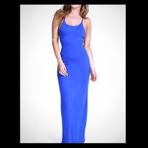 Straply Blue Lace Down Adjustable Back Maxi Dress