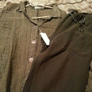 Olive green pants suit