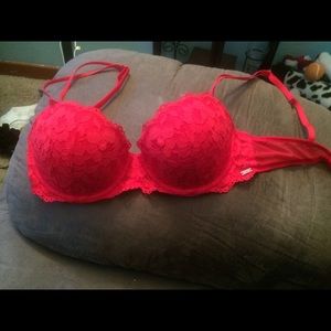 VS Red Floral Lace Bra