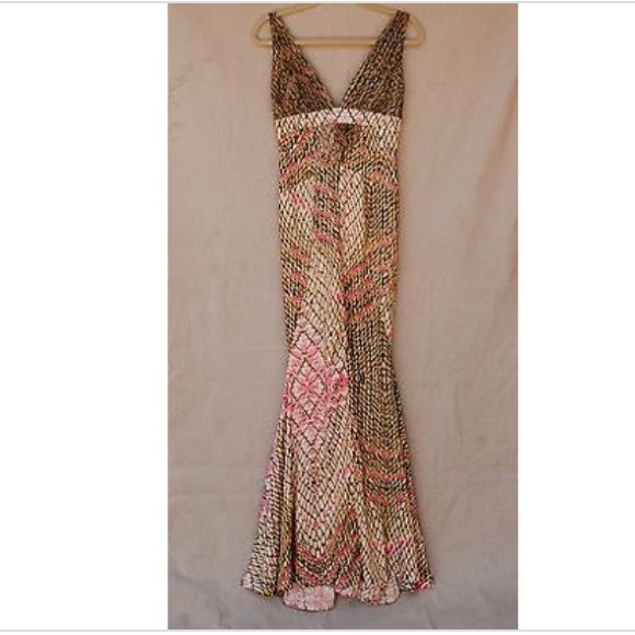 Just Cavalli green, pink and cream print gown