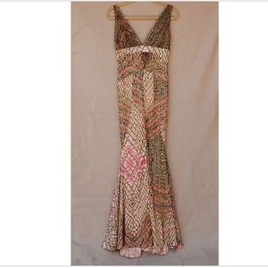 Just Cavalli green, pink and cream print gown