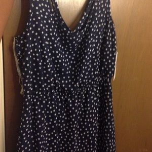 Blue and white polka dot dress
