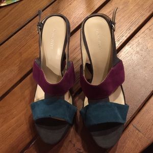 Tri Color Nine West Shoes/Teal Grey and Fushia