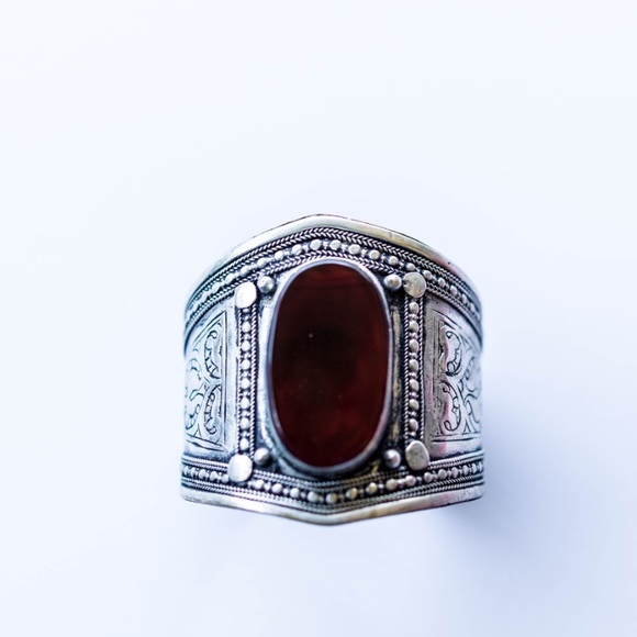 Free People Jewelry - Silver Tribal Cuff Deep Burgundy Stone