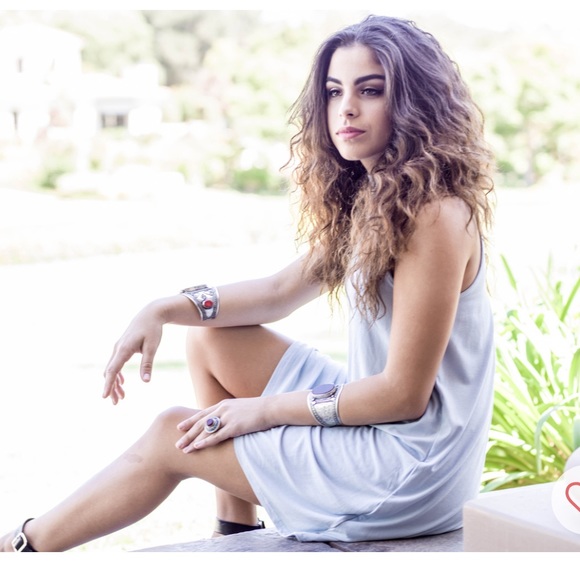 Silver Tribal Cuff Deep Burgundy Stone - Picture 4 of 4