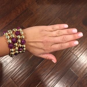 Gold and purple Cousin Claudine bracelets set of 4