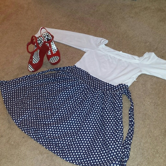 White top dress with blue polkadot bottom