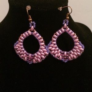 Lavender Beaded Hoop Earrings