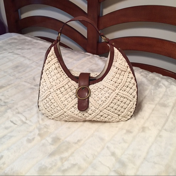LOFT Handbags - 🎉HP🎉 Crochet bag with brown leather trim by LOFT