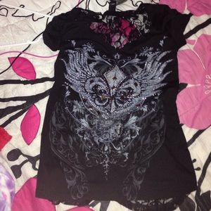 Black studded cross and wings shirt
