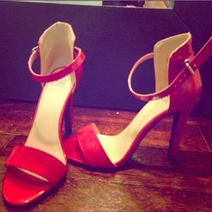 Red ankle strap heels