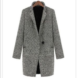 Blk W Notch Stand Collar Oversize Houndstooth Coat