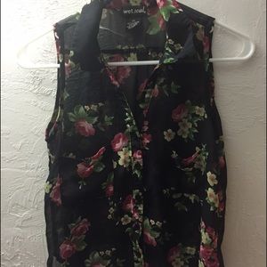 Sheer button up collared tank top