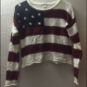 Knit American flag crop sweater