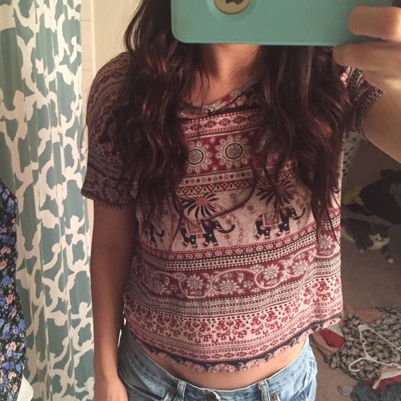 short sleeved elephant print crop top.