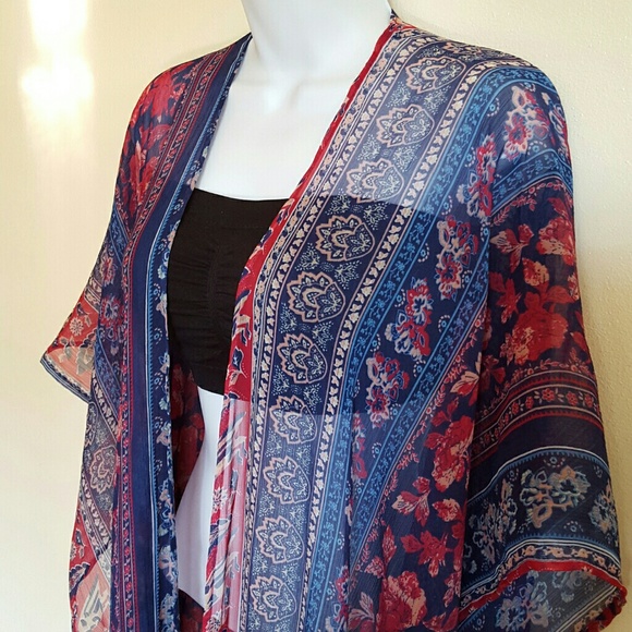 Fringed Floral Print Kimono - Picture 1 of 4