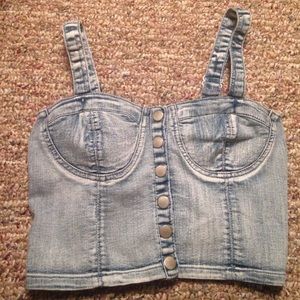 Denim button down crop tank top