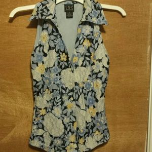 Vintage blue and yellow lace tank top