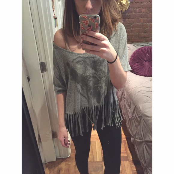 Free People Tops - Free People style fringe t-shirt with wolf design