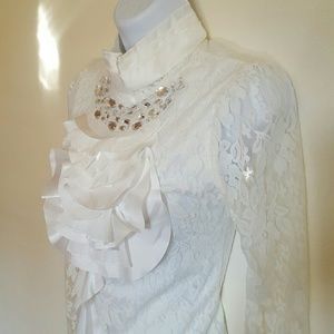 White Turtleneck Ruffle Blouse