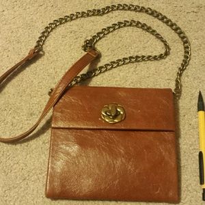 Brown faux leather crossbody purse