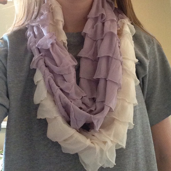Dusty purple and cream ruffle infinity scarf