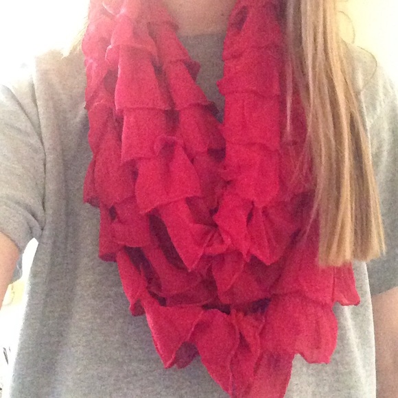 Red ruffle infinity scarf