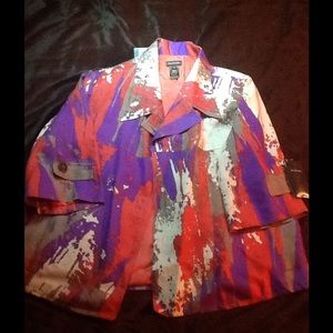 Splash-color no-button swing style jacket